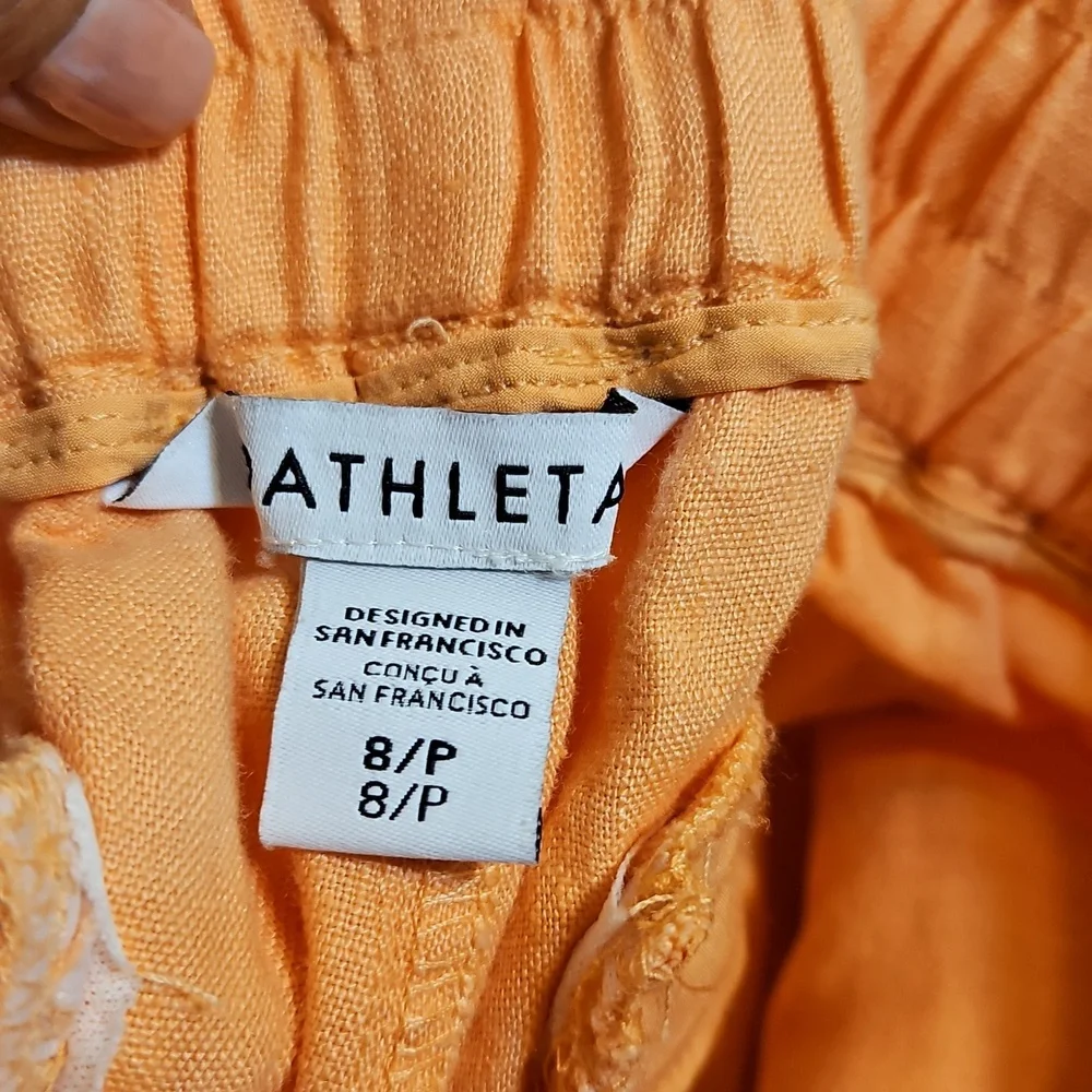 Athleta‎ Orange Linen Jogger Pants Zip Pockets Drawstring Waist Women's Size 8 P - Picture 6 of 7